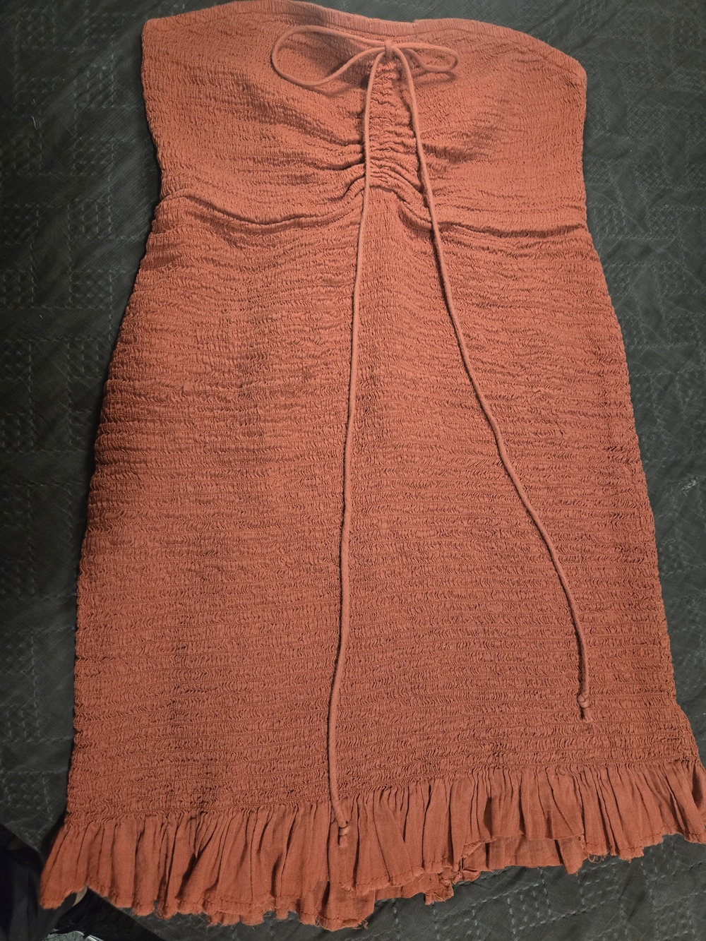 Free People Strapless Smocked Dress in Terracotta Orange